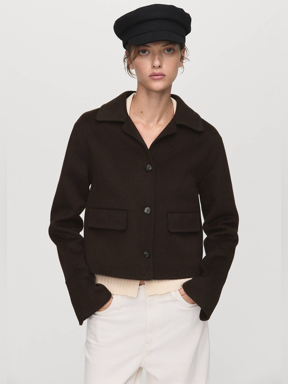 MANGO Wool Jacket With Buttons Coffee